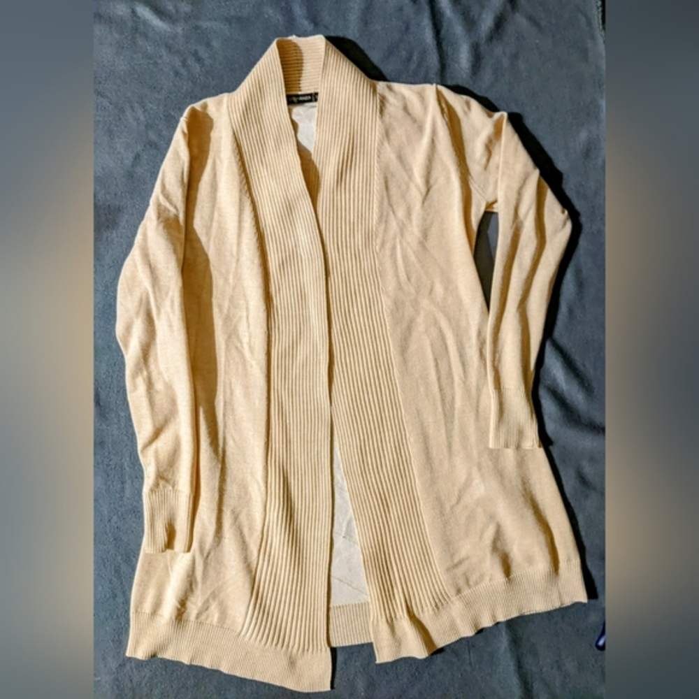 Esperanza small open front long cardigan duster blush rose gold